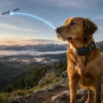 Fi Ultra Starlink satellite dog tracker attached to a dog on a remote mountain trail